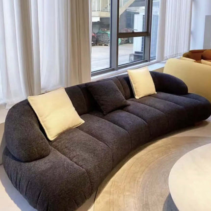 Custom Wabi Sabi Lamb Wool Curved Sofa Bespoke Retro Wood Legs for High End Designer Living Room