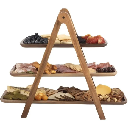 Wood 3-Tier Serving Tray Rectangle Brown Decorative Bath & Toilet Supplies Farmhouse Party Three-Tiered Cupcake Stand Platter