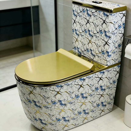 Luxury Modern Dual-Flush Elongated One Piece Wall-Mounted Ceramic Custom Golden Color Tornado Flushing P-Trap for Wholesale