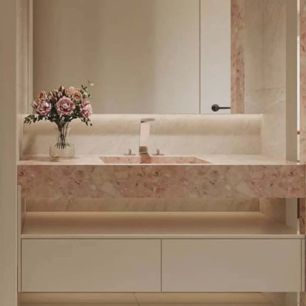 Custom Natural Calacatta Viola Marble Wall-Mounted Vanity – Pink Stone Integrated Sink for Luxury Bathrooms