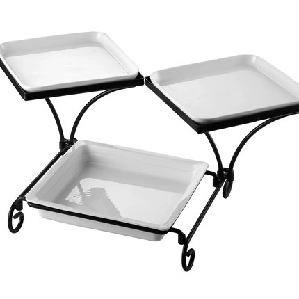 Restaurant Serving Ceramic Dish Party Buffet Display Catering Tiered Steel Rack Ceramics Square Plates Set