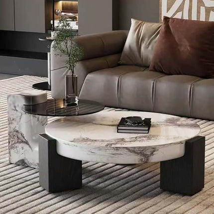 Made of concrete Italian Light Luxury Minimalist Marble Tea Table Living Room Combination Tea Table High-Grade Edge Several New Styles