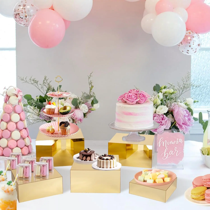 Gold Metal Stand Acrylic Cube Buffet Food Display Racks For Tea Break Cake Snack Rack Risers