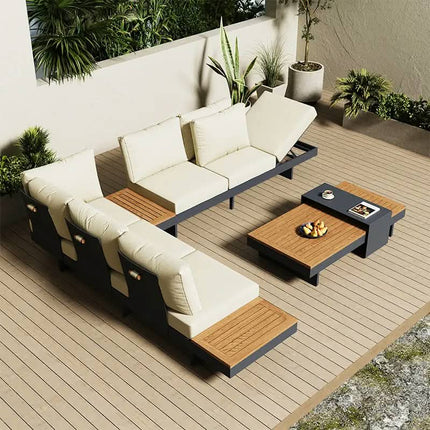 Modern Outdoor Aluminum Alloy Sofa Set Durable Rainproof Sunscreen For Courtyard Villa Hotels Open-Air Teak Chair Combination