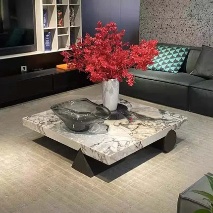 Made of concrete Italian Minimalist Designer  Stainless Steel Square Flat Coffee Table Elephant White Marble Box Tea For Living Room Furniture