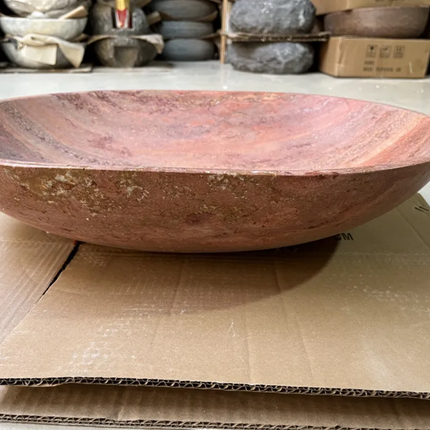 Oval Red Travertine Marble Counter Top Sink Polished Natural Stone Bathroom Basin Factory Direct Custom Size For Hotel Villa