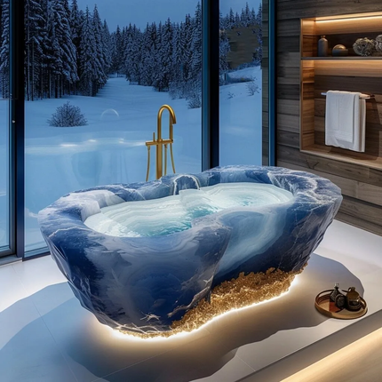Onyx Italian Natural Marble Bathtub High-End Modern Simple Home Glowing Jade Blue Jade Stone Whirlpool Bathtubs Bathroom