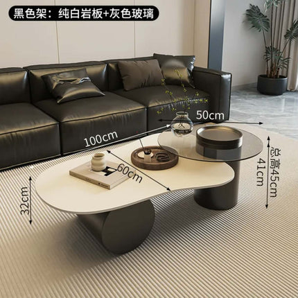 Made of concrete Luxury Two Coffee Table Set With Gold Stainless Steel Frame Marble Top Living Room Furniture Center Table Furniture