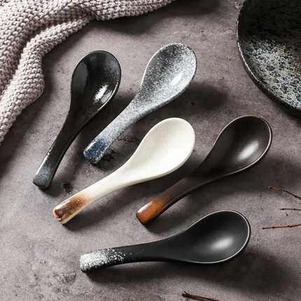 Ceramic Spoons Retro Style Smooth Polished Kitchen Spoons For Rice Porridge Soup Serving Household Restaurant Hotel Use
