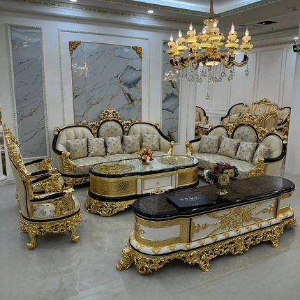 Royal Cream Gold Hand Carved Classic Sofa Set of Supreme Grandeur