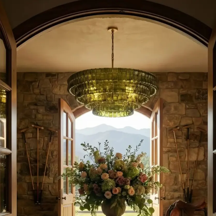 Ghiaccio Chandelier 80cm diameter Handmade Milk Glass