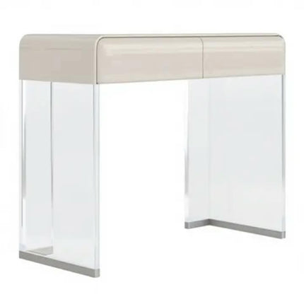 Transparent Acrylic WaterFall Legs Cream Lacquer Dressing Vanity Table Seamless 2 Drawer OEM ODM For Bedroom Hotel Makeup Room