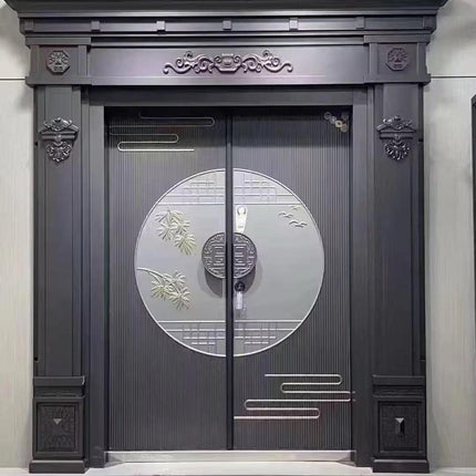 Modern Design Villa Entry Doors Aluminum Alloy With Steel Glass Swing Open Style For Exterior Security Outdoor Sound Insulation