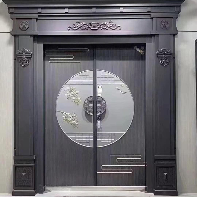 Modern Design Villa Entry Doors Aluminum Alloy With Steel Glass Swing Open Style For Exterior Security Outdoor Sound Insulation