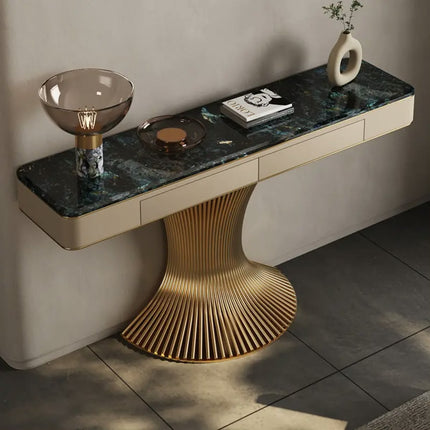 Deluxe console table living room furniture gold stainless steel entryway table with drawers decorative table with sensor light