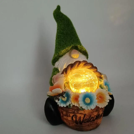 Waterproof Solar-Powered Elderly Statue Decoration LED Garden Gnome Resin Outdoor Lawn Yard Light Faceless Goblin