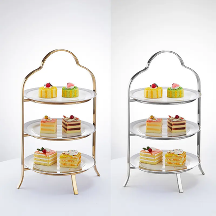 Retro European Style Custom Afternoon Tea Stand With Gold Handle For Wedding Party Decor Portable Cake Stand Dessert Stand