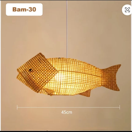 45cm Handwoven Bamboo Fish Pendant Lamp – Natural Rattan Hanging Light Decor