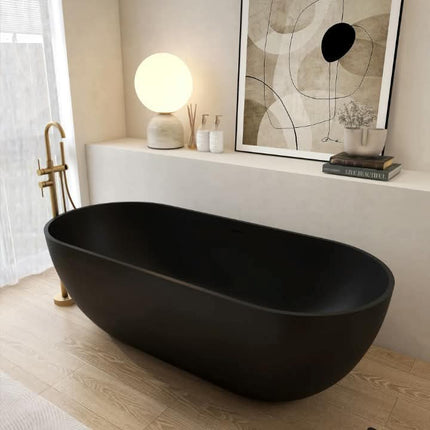 Maydon Modern Freestanding Solid Surface Oval Bathtub Matte Black Stylist Design Eco-Friendly Durable Soaking Tub Artificial