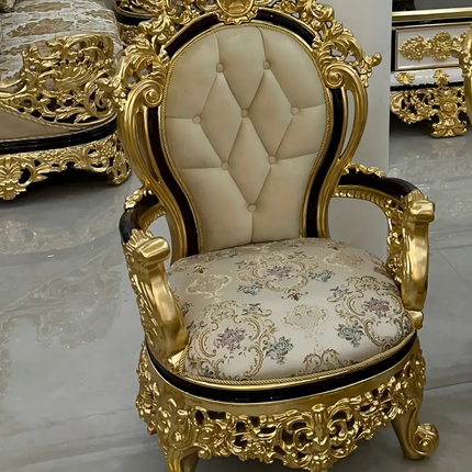Royal Cream Gold Hand Carved Classic Sofa Set of Supreme Grandeur