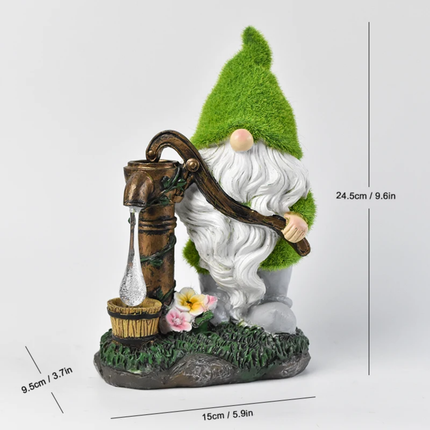 Garden Gnome Statue Resin Pressurized Well With Water Gnome Dwarf Figurine With Solar Light For Porch Patio Yard Outdoor Decor