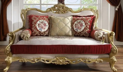 Luxury Royal Midcentury Modern Solid Mahogany Wood Sofa Set Hand Carved Gold Finish Eco-Friendly Durable Living Room Furniture