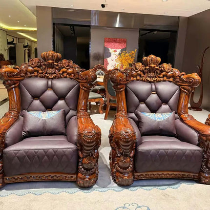 Modern High-end Luxury European Villa Living Room Furniture Set Genuine Leather Oval Sectional Wooden Modular Apartment Hotel