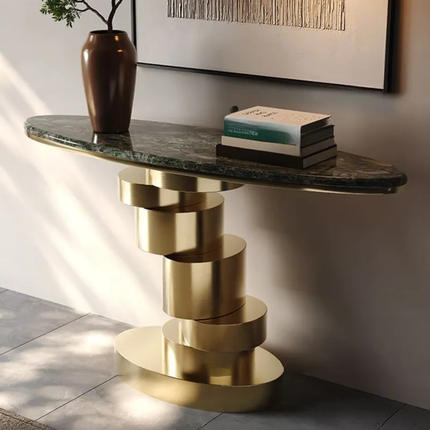 Luxury Italian stainless steel storage cabinet Nordic sintered stone console table custom entryway hall table moderno home decor