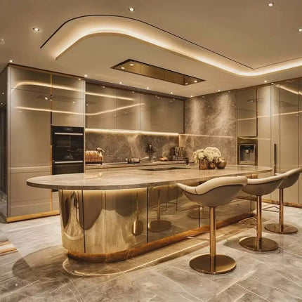 Sofeyia Home Factory Price Modern Home High-Gloss Paint Modern Light Luxury Kitchen Cabinet Marble Island