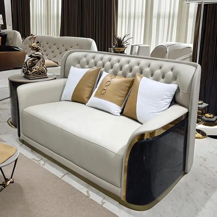 Luxury Gold Accent Sofa - Elegant Italian Design, Premium Leather with Stainless Steel Frame