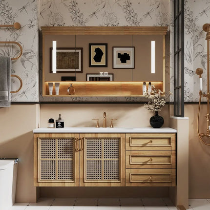 Luxury Wall-mounted bathroom vanity set, bathroom mirror with storage function, stylist and modern bathroom vanity WC furniture