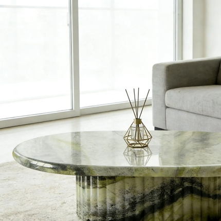Natural marble base table luxury oval top green marble side table living room bedroom marble plinth coffee table set