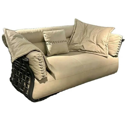 European Luxury Design Leather Sofa Set High-End Wooden Sectional Furniture For Hotel Villa Living Room Includes Chairs