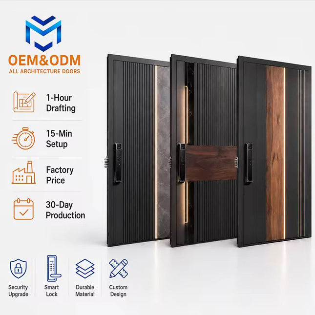 Custom Villa Stainless Steel Front Metal Modern Exterior Anti-Theft Security Steel Cast Aluminum Manual Apartment Entrance Door
