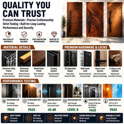 Luxury Soundproof Waterproof Moisture-Proof Eco-Friendly Asymmetrical Modern Solid Wood Door for Hotels Apartments Villas