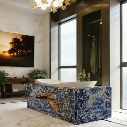 Luxury Freestanding Bathtub Modern Designer Hand Painted Art Stainless Steel Soaking Tub For Villa And Mansion Statement Bath