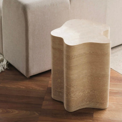 Natural Stone Living Room Furniture Outdoor Side Table Design Marble Fluted Beige Travertine Side Table
