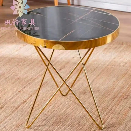 Nordic Luxury Design Modern Style Home Furniture Silver Golden Stainless Steel Base Round Marble Top Side Corner Table ST013