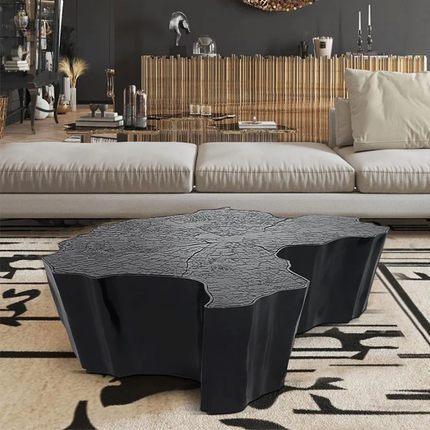 Italian light luxury tree root coffee table etched stainless steel living room furniture High-Low combination side table