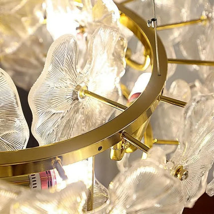 Long French Luxury Glass Lotus Chandelier Modern Flower Bar Counter Art Decoration Pendant Dining LED Hanging Lights Middle