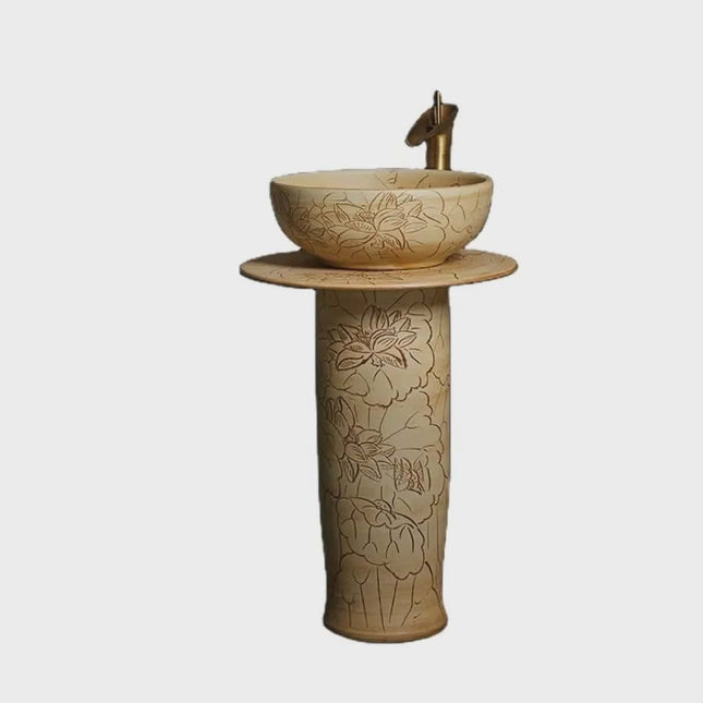 Hand-Carved Porcelain Washbasin ,Floor, Mounted, Freestanding Pedestal Sink