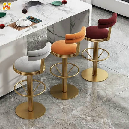 Italian Luxury Stainless Steel Bar Stool Modern Simple High Stool for Dining Living Room and Home Bar Rotating Cafe Chair