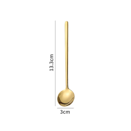 Custom Logo Stainless Steel Mirror Polish Long Handle Teaspoon with PVD Gold Coating For Coffee Latte Ice Cream Mixing-Present