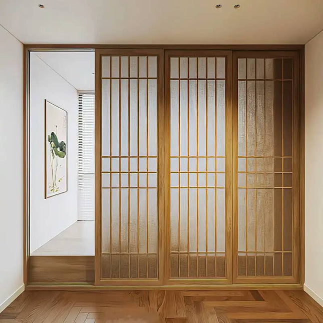 Customized Modern Japanese -Style Folding Screen Sliding Doors Double Glazed Tempered Glass Solid Wood Interior Living Room