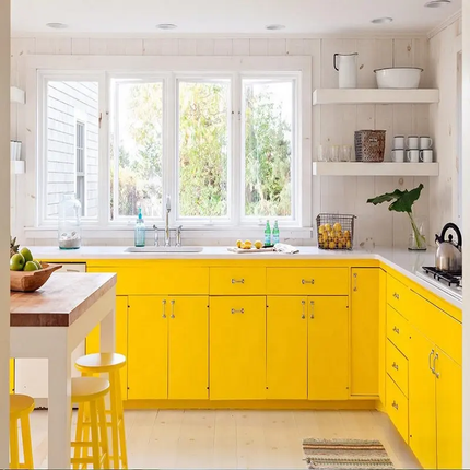 Fully Custom-Made Top Quality Personalized Yellow Lacquered Kitchen Cabinet Bright Color
