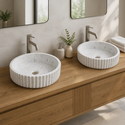 Round White Marble Stone Artistic Sink Premium Natural Stone Basin Designer Edition Modern Home Hotel Decor Bathroom Wash Basin