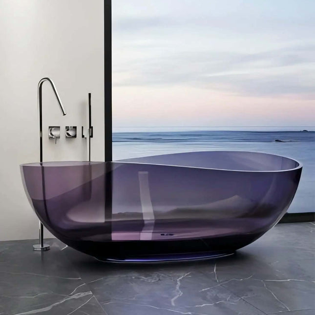 New Modern Luxury Artificial Stone Resin Bathtubs Customized Colorful Freestanding Soaking Crystal Transparent Bathtub