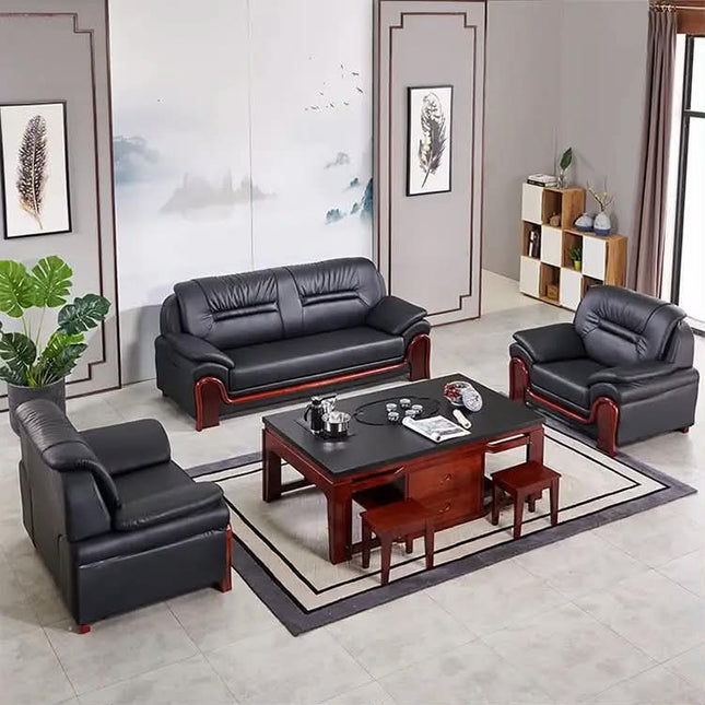 Executive Office Sofa Set PU Leather Wood Frame Traditional Design For Government Reception