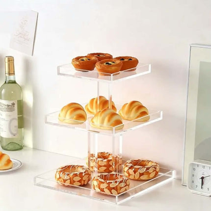 Three-Tier Acrylic Cake Display Stand-Elegant Square Tower For Weddings Birthday Parties Cupcakes Dessert Pastries