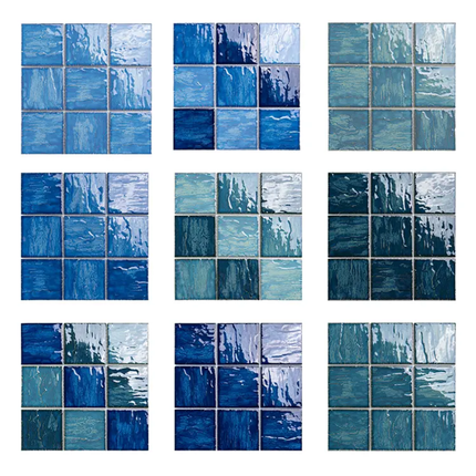 30×30 Blue Ceramic Mosaic Tiles  Peel Stick Pool Floor Tile Easy Installation for Swimming Pool